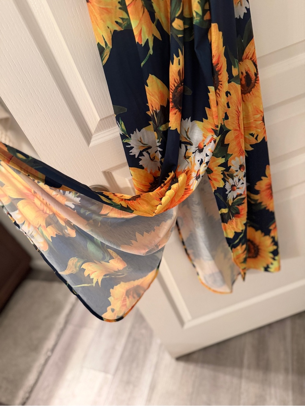Sunflower Print Navy Maxi Dress - Strappy Summer Dress- Large - Picture 2 of 8